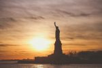 The Statue of Liberty, sunset setting