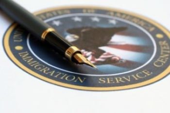 A national emblem of USA, immigration service center and pen