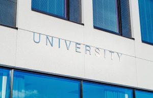 University sign on a building
