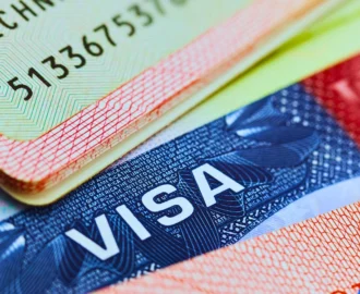 USA visa in a passport - travel background working without a visa