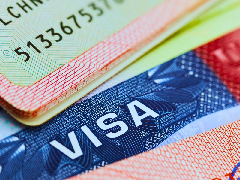 USA visa in a passport - travel background working without a visa